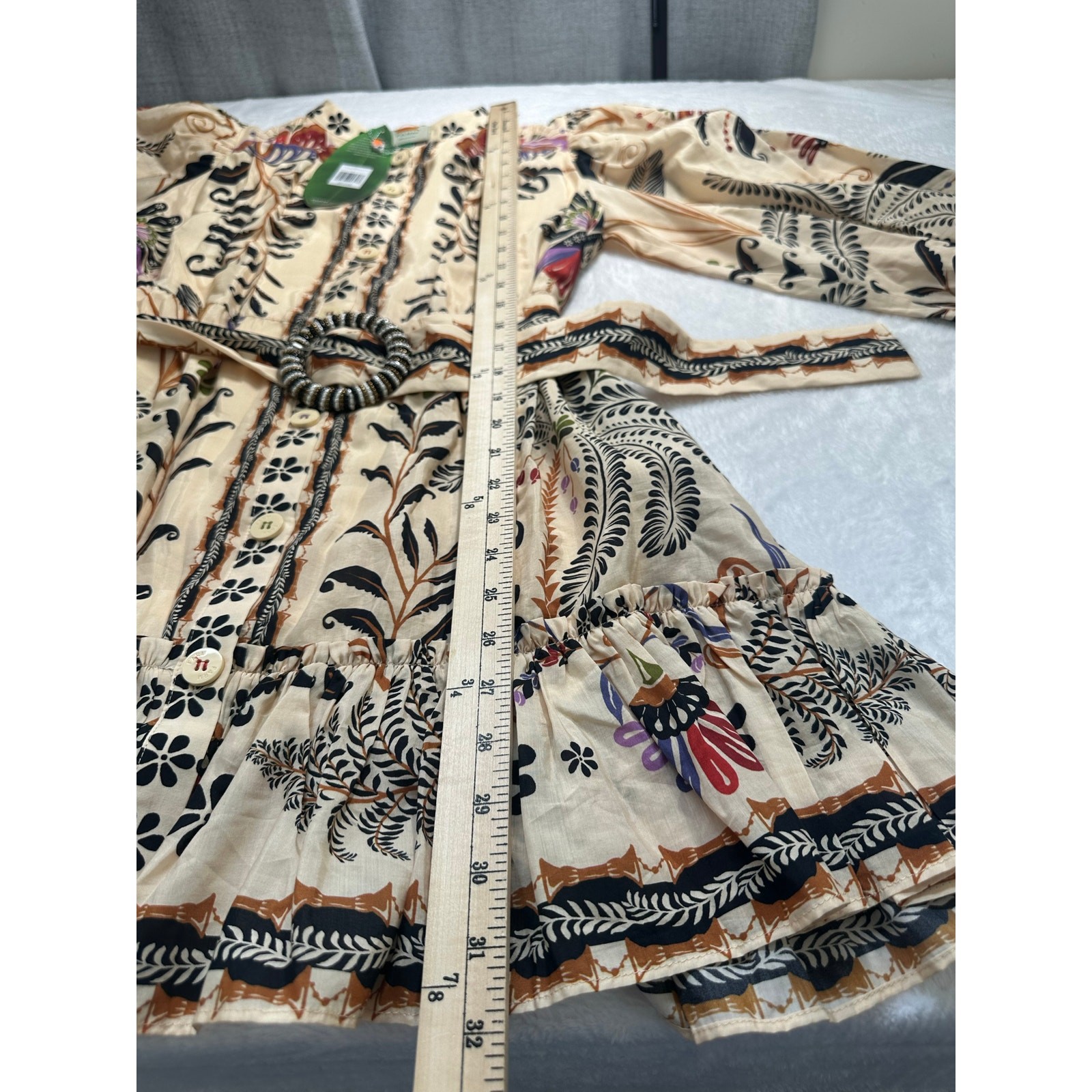 NWT Farm Rio Women’s Classic Nature Sand Mini Dress Long Sleeve Sand Size Small