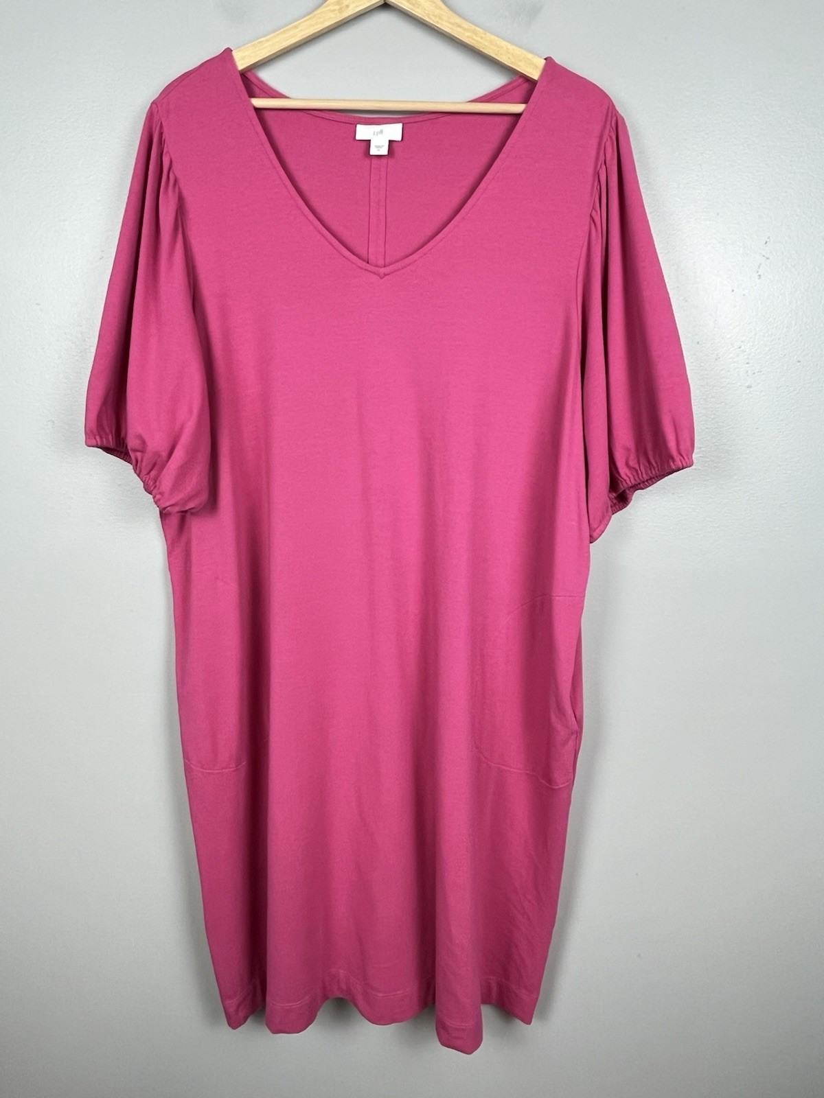 J.Jill pink cotton modal spandex puff sleeve shift style dress, XL.