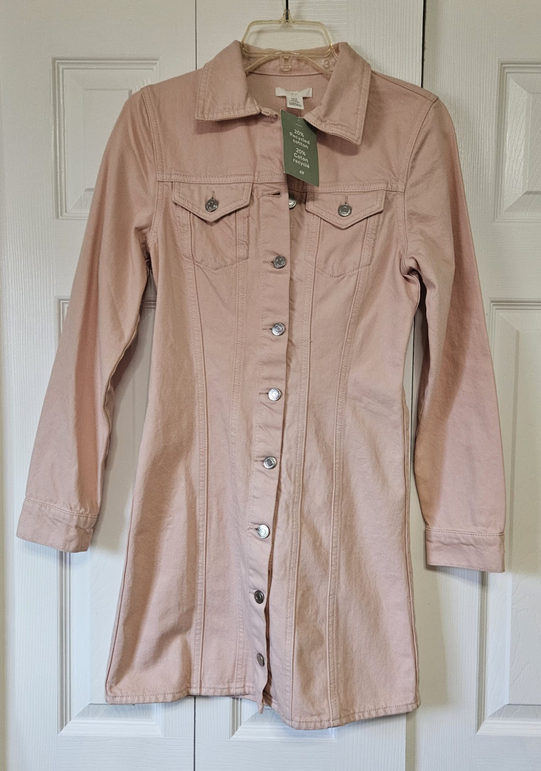 H&M Pink Jacket Dress Button Front Long Sleeve Mid-Length Pockets Women XS