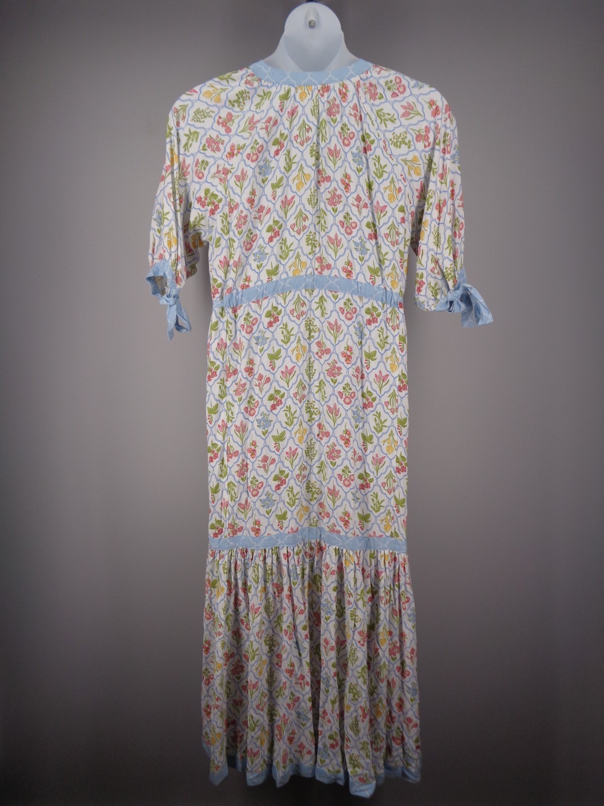 Cactus Pearl Floral Button Maxi Dress Size Medium Tie Sleeve Boho Cottagecore