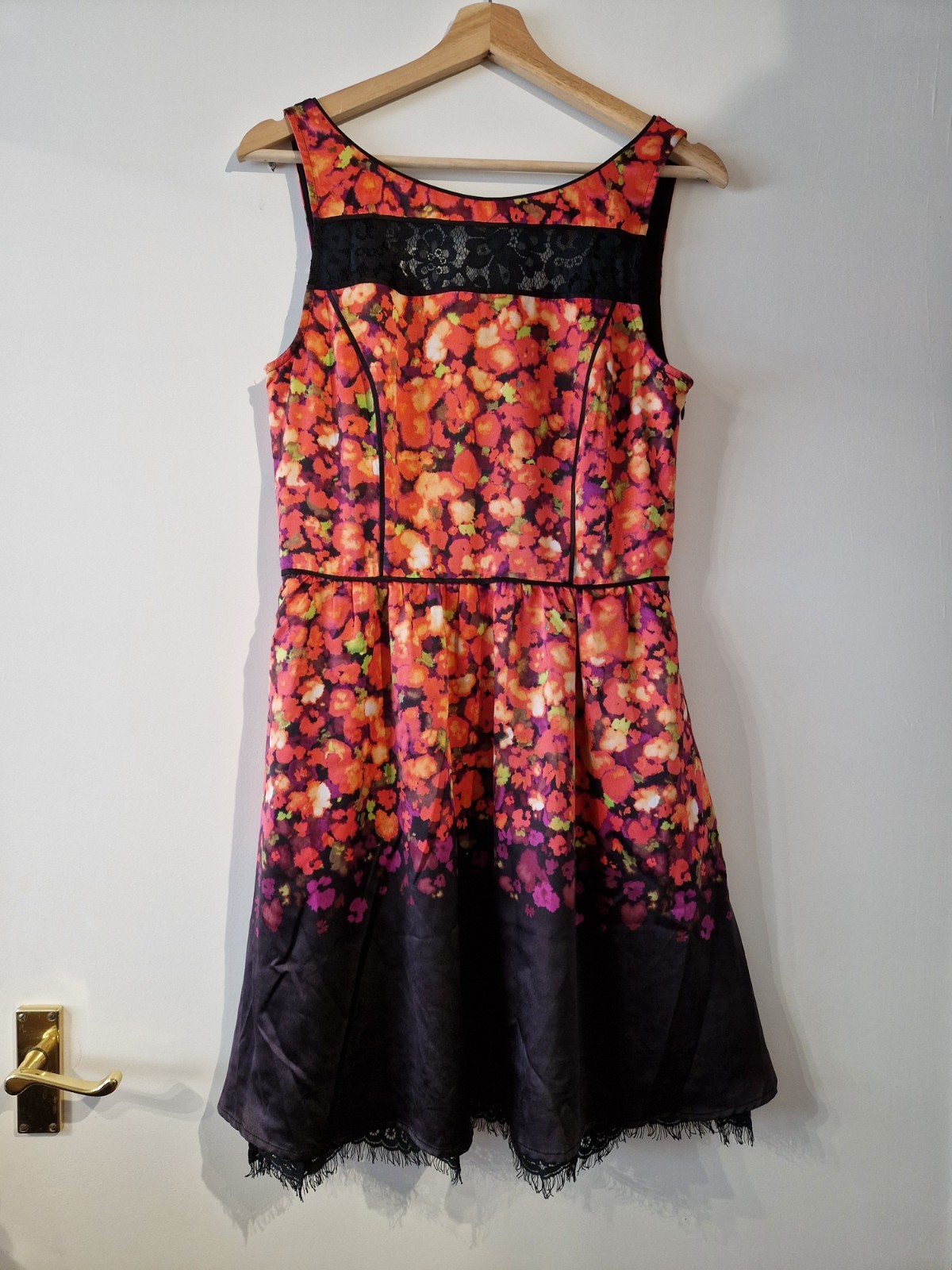 Jessica Simpson Orange Floral Skater Dress Lace Trim Fit & Flare US6 UK8