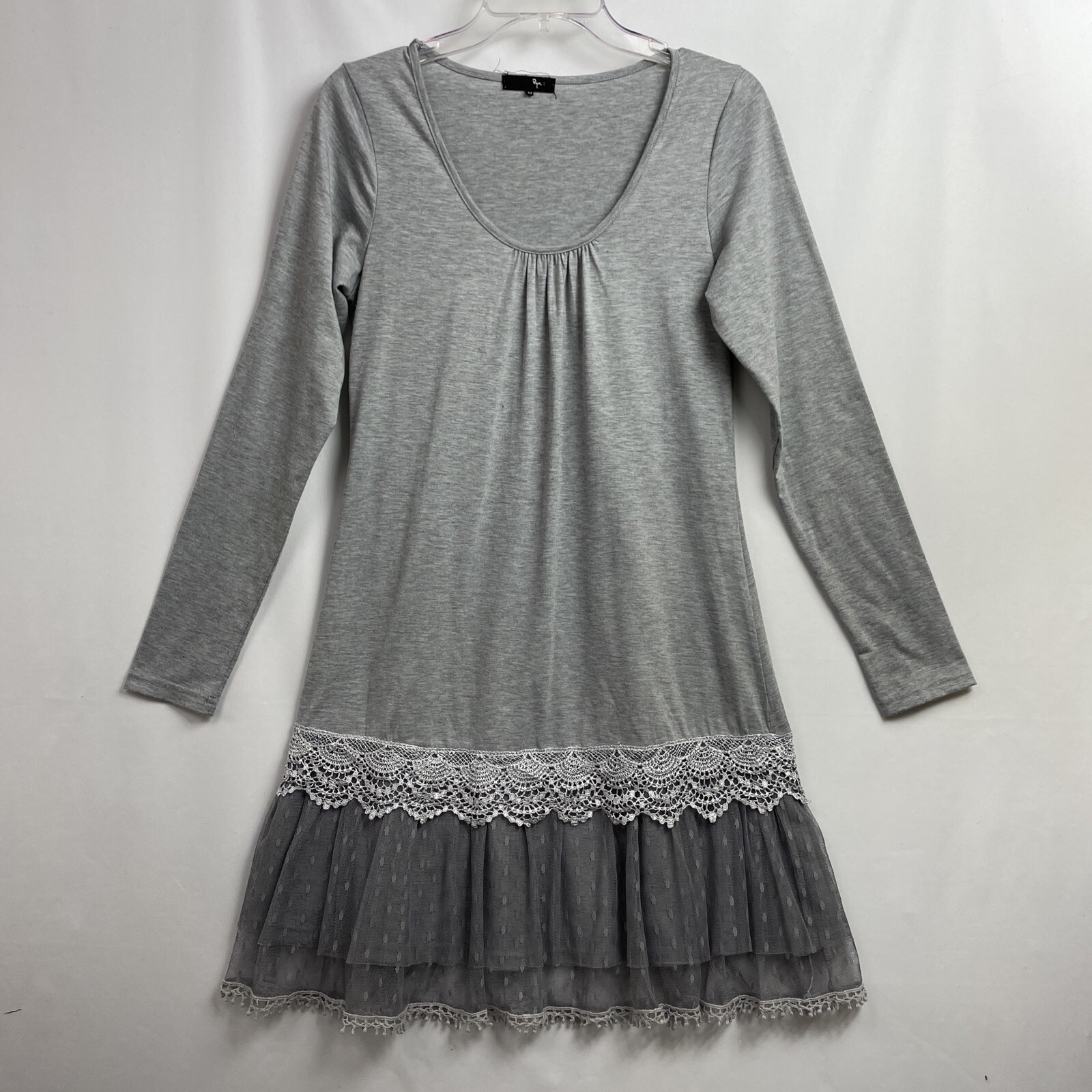 Ryu Shift Dress Women’s Size Medium Lace Tulle Layered Gray Boho