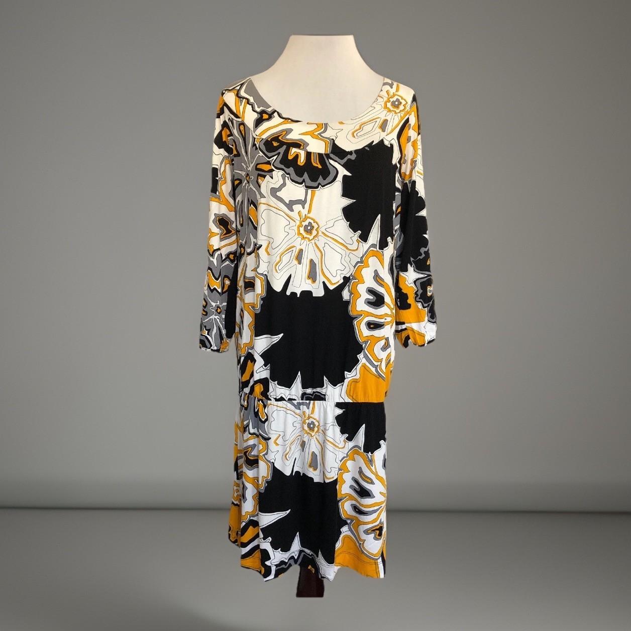 Vertigo Paris Black Floral Dress Drop Waist Long Sleeve Knee Length L