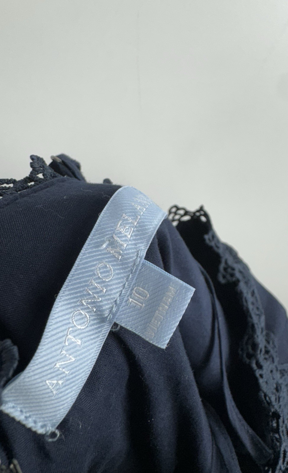 Antonio Melani Sz 10 navy blue sleeveless A-line maxi dress Crotchet