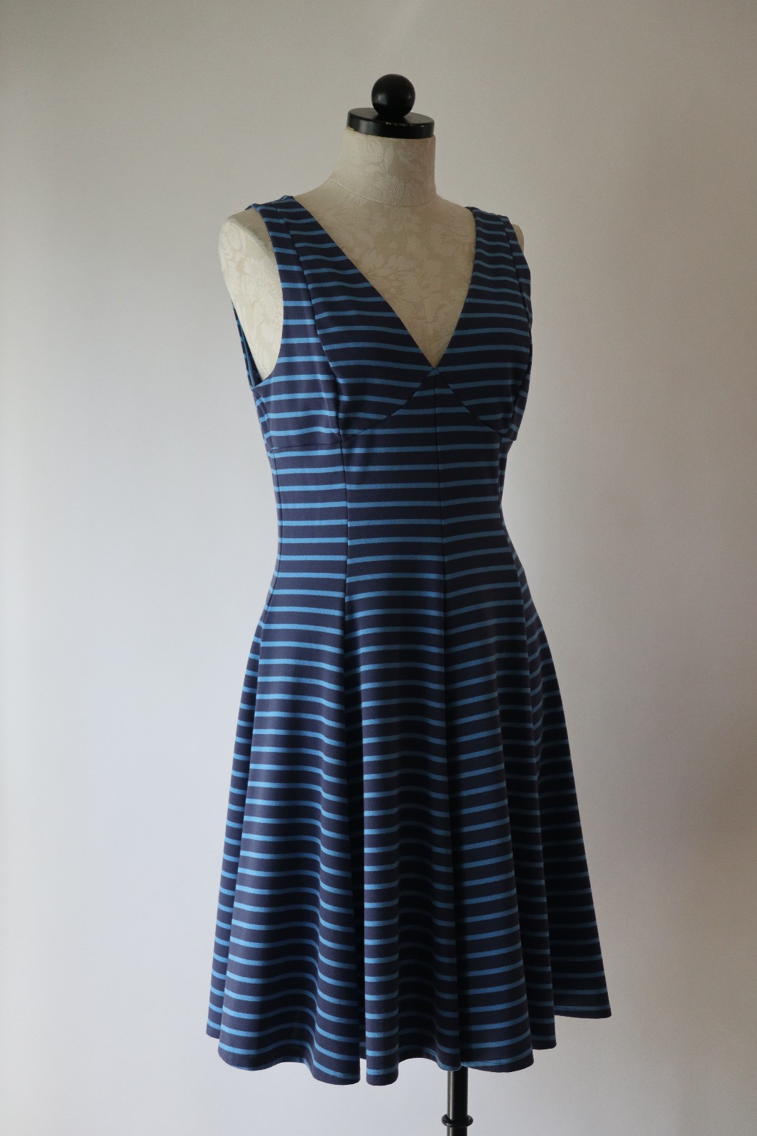 Peter Som Design Nation Blue Striped Stretchy Jersey Full Skirted Dress Women 10
