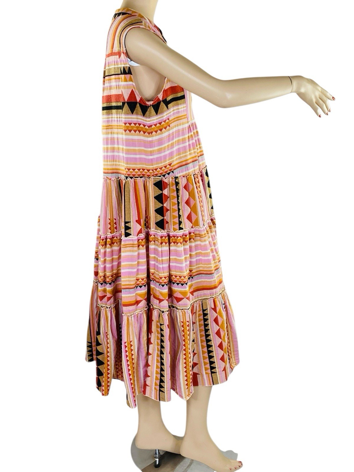 Devotion Twins Dress Aztec Festival Print Boho Chic Midi Cotton Coquette Med.