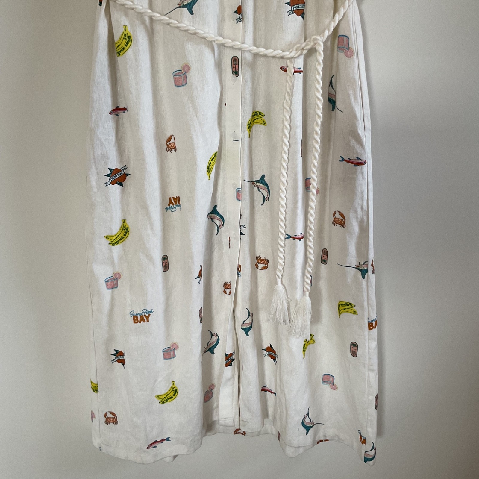 Maison D’Amelie Tropical Bay Linen Blend Shirt Dress XS blue marlins Rope Belt