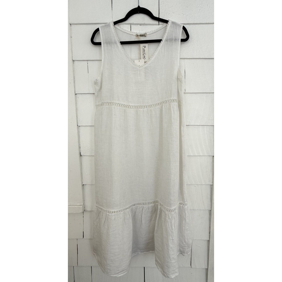 Valentina Naldi Women’s L 100% Linen Midi Dress Minimalist Quiet Luxury Coastal