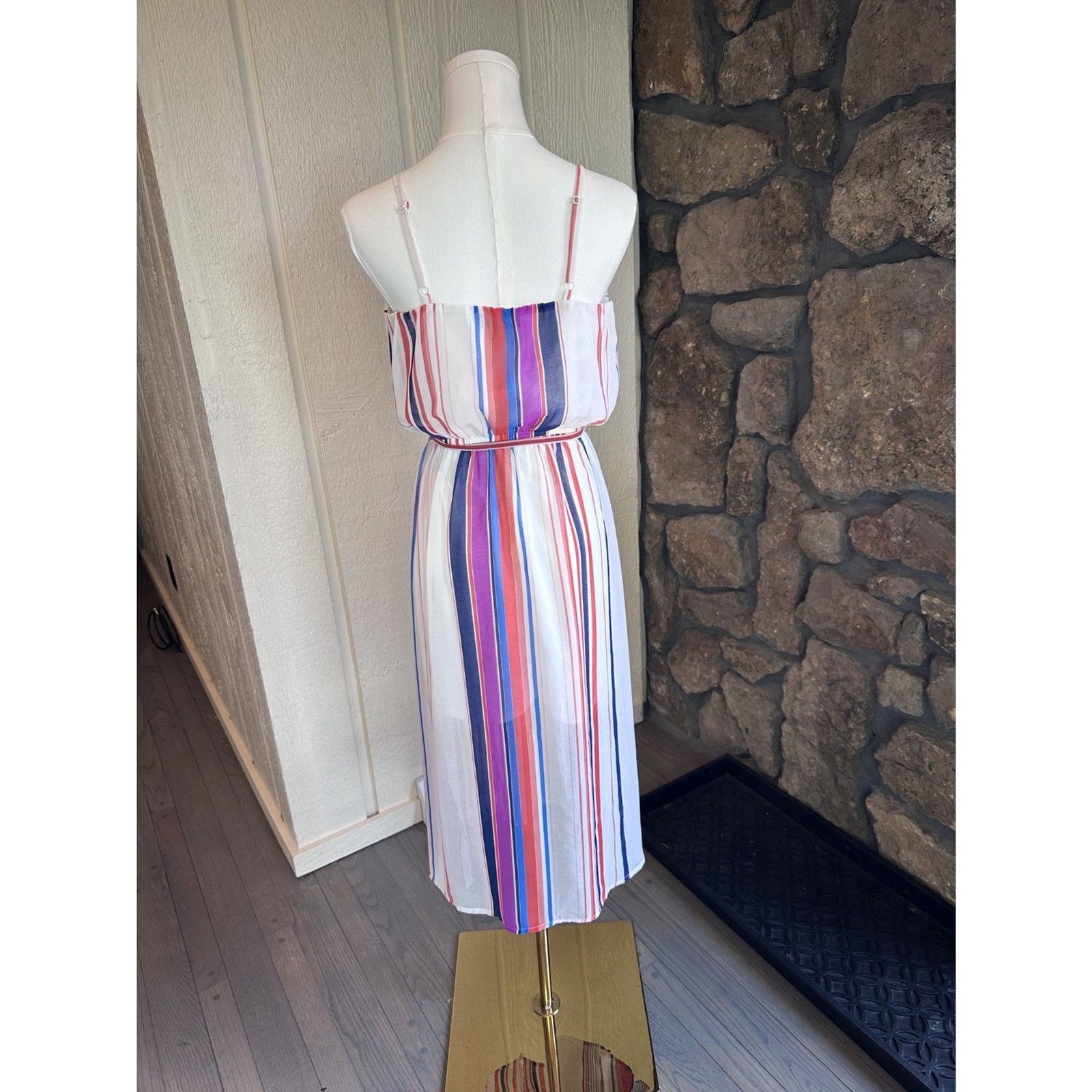 As U Wish Multi-Color Striped Spaghetti Strap Maxi Dress Size Small