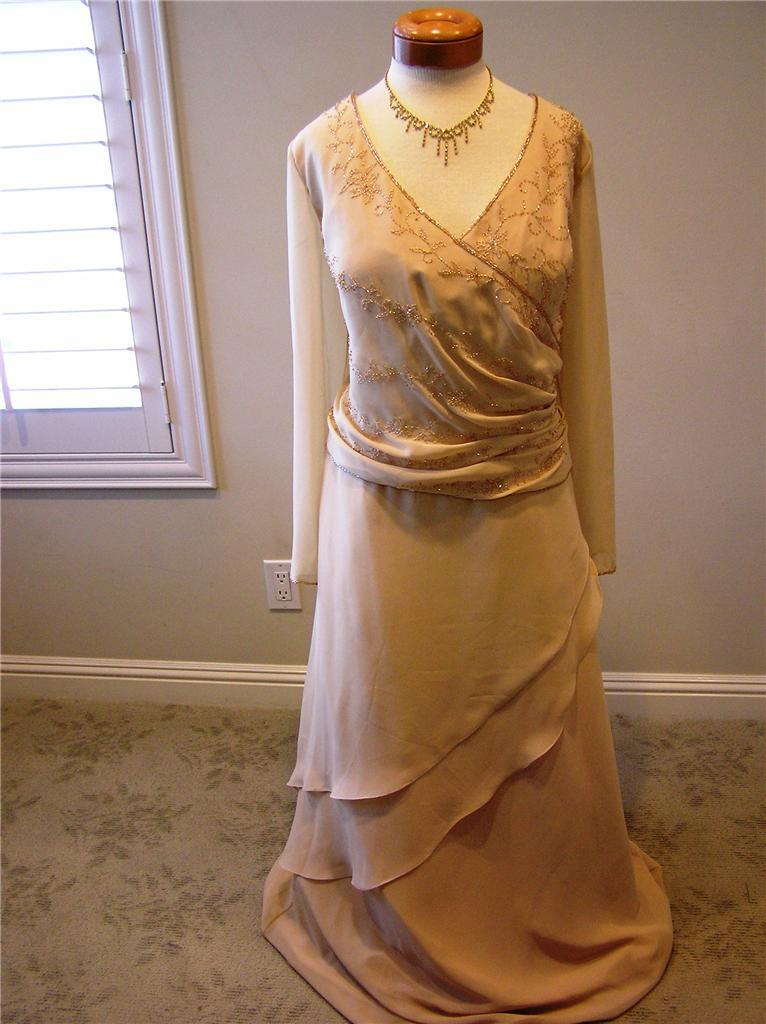 NWT La Belle 7580 chiffon Tiered occasion formal social MOB dress Honey gold 24