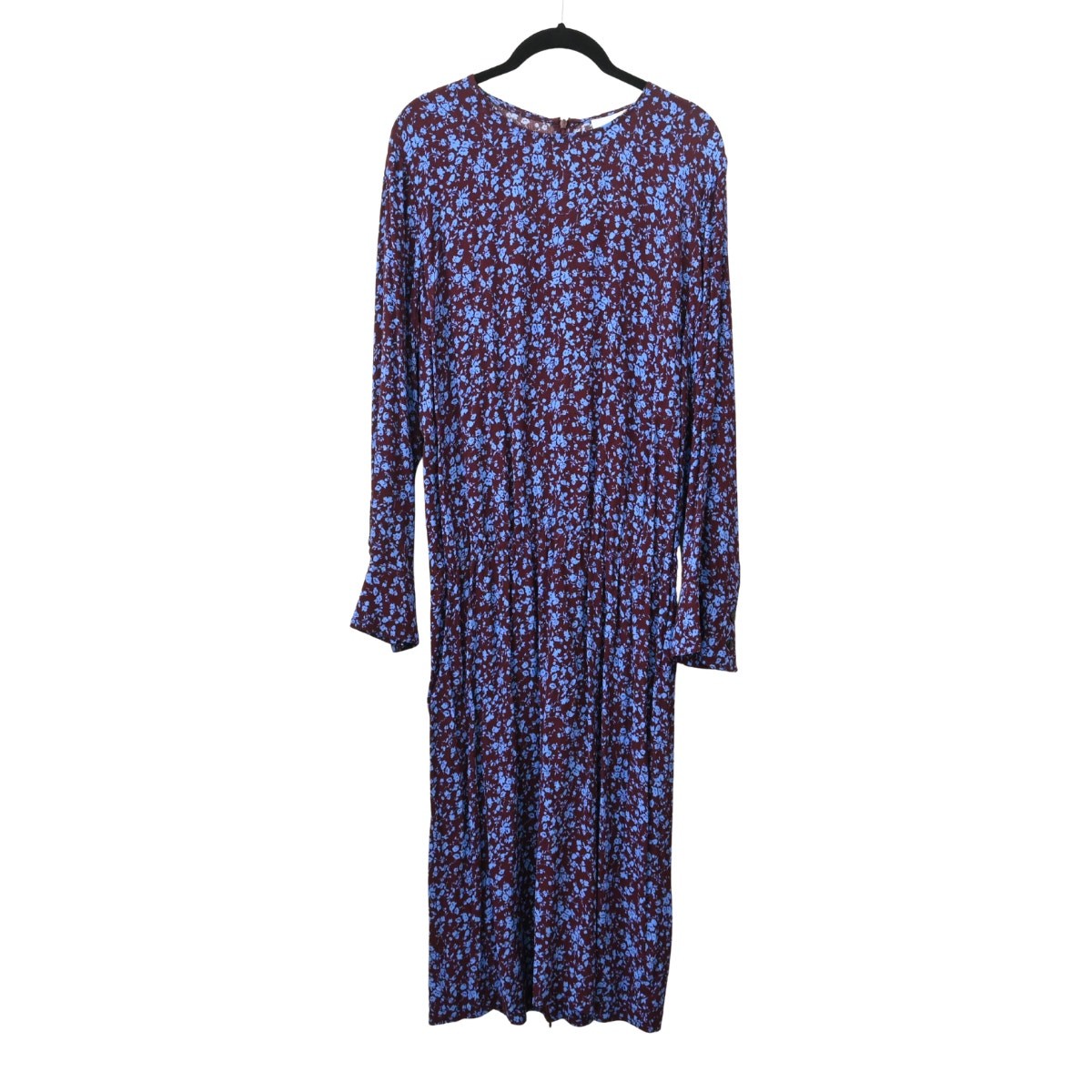 Ganni Burgundy and Blue Floral Long Sleeve Maxi Dress Size EU 38 / Approx. US 6