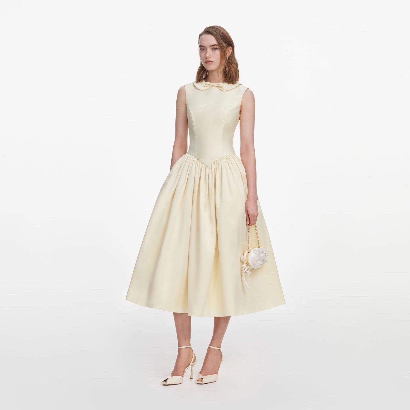 Self Portrait YELLOW TAFFETA COLLARED MIDI DRESS $ 695 Size US 14 UK 18