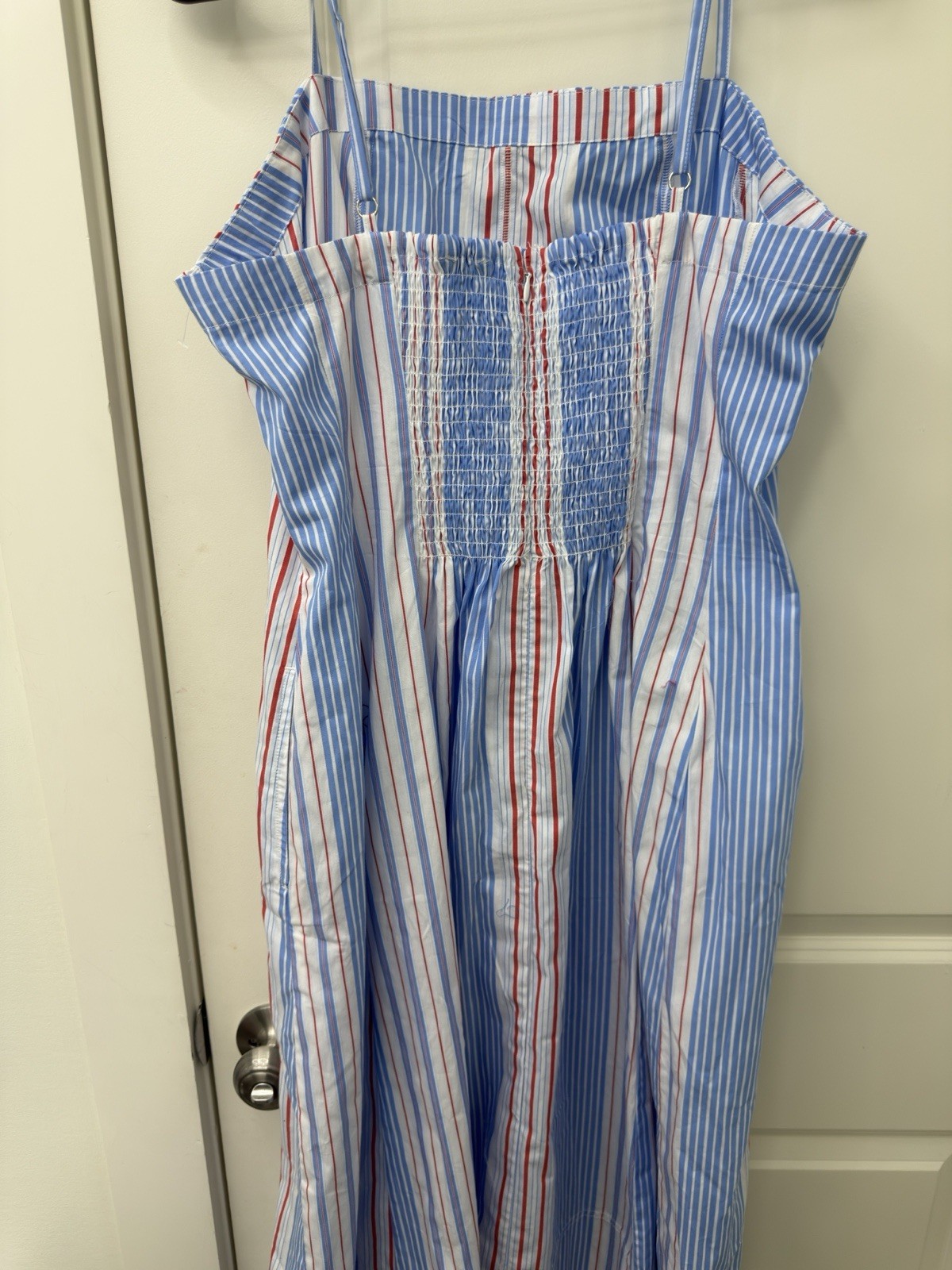 Free Assembly Striped Smocked Maxi Dress w/ Pockets Square Neck Size 12-14