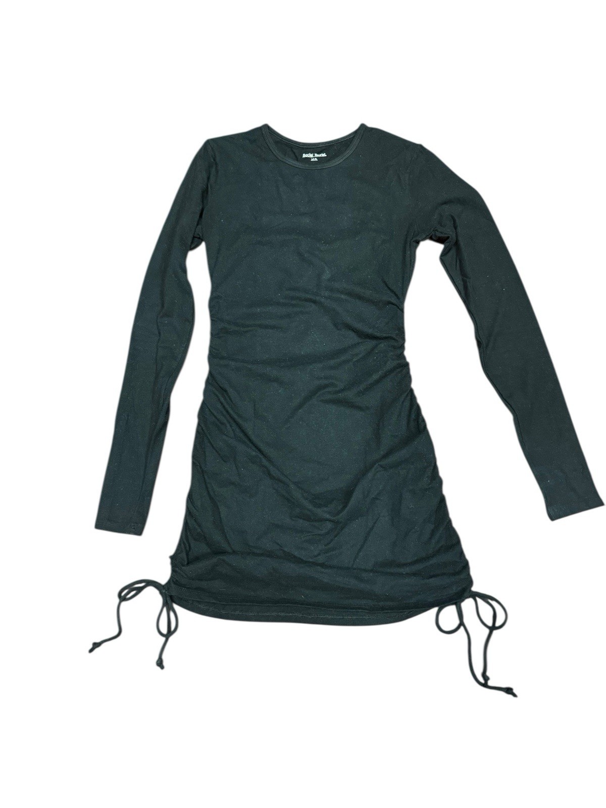SOCIAL TOURIST Black Ruched Sides Long Sleeve Mini Dress Women’s Size S