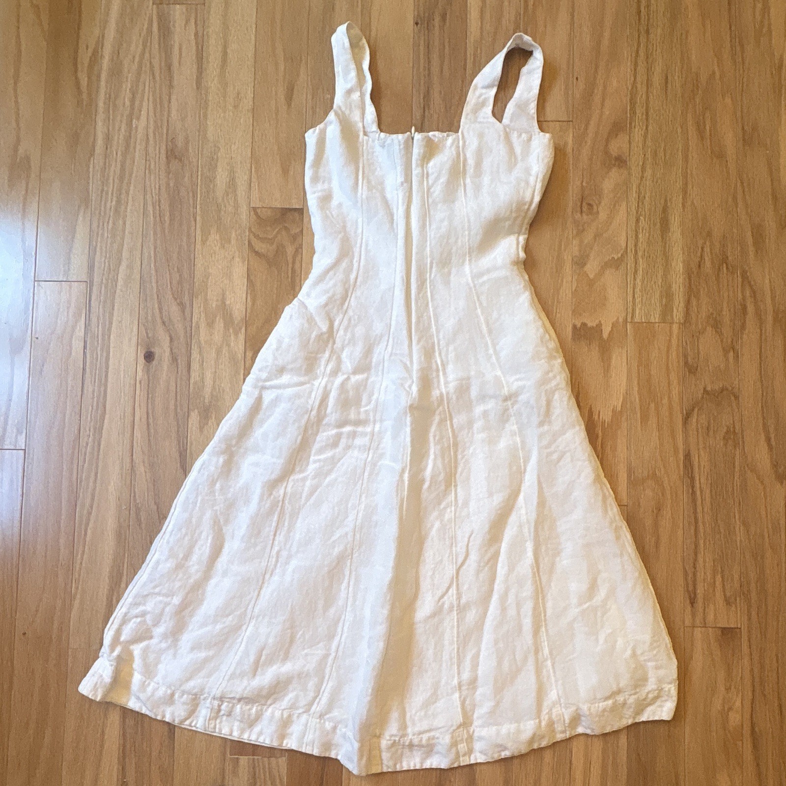 French Connection White Sleeveless Square Neck Midi Dress 4 Fit & Flare Lined