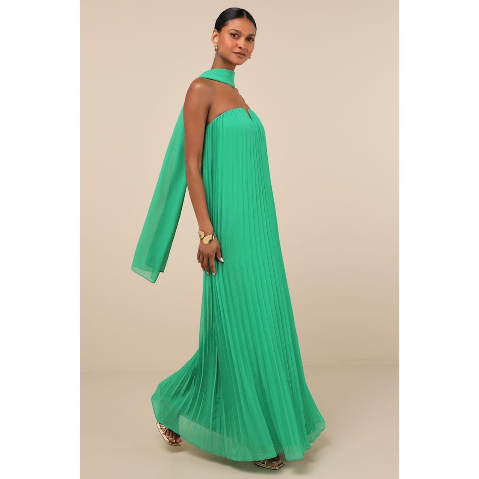 NWT Lulus Lael Green Pleated Strapless Dress and Scarf Set Wedding Banquet Sz S