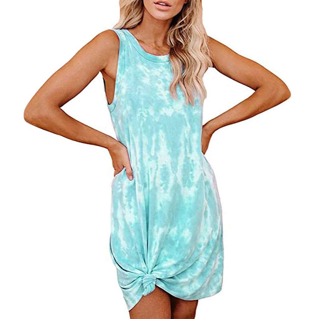 Tie Dye Tank Dress Women Round Neck Sleeveless Short Casual Beach Summer US