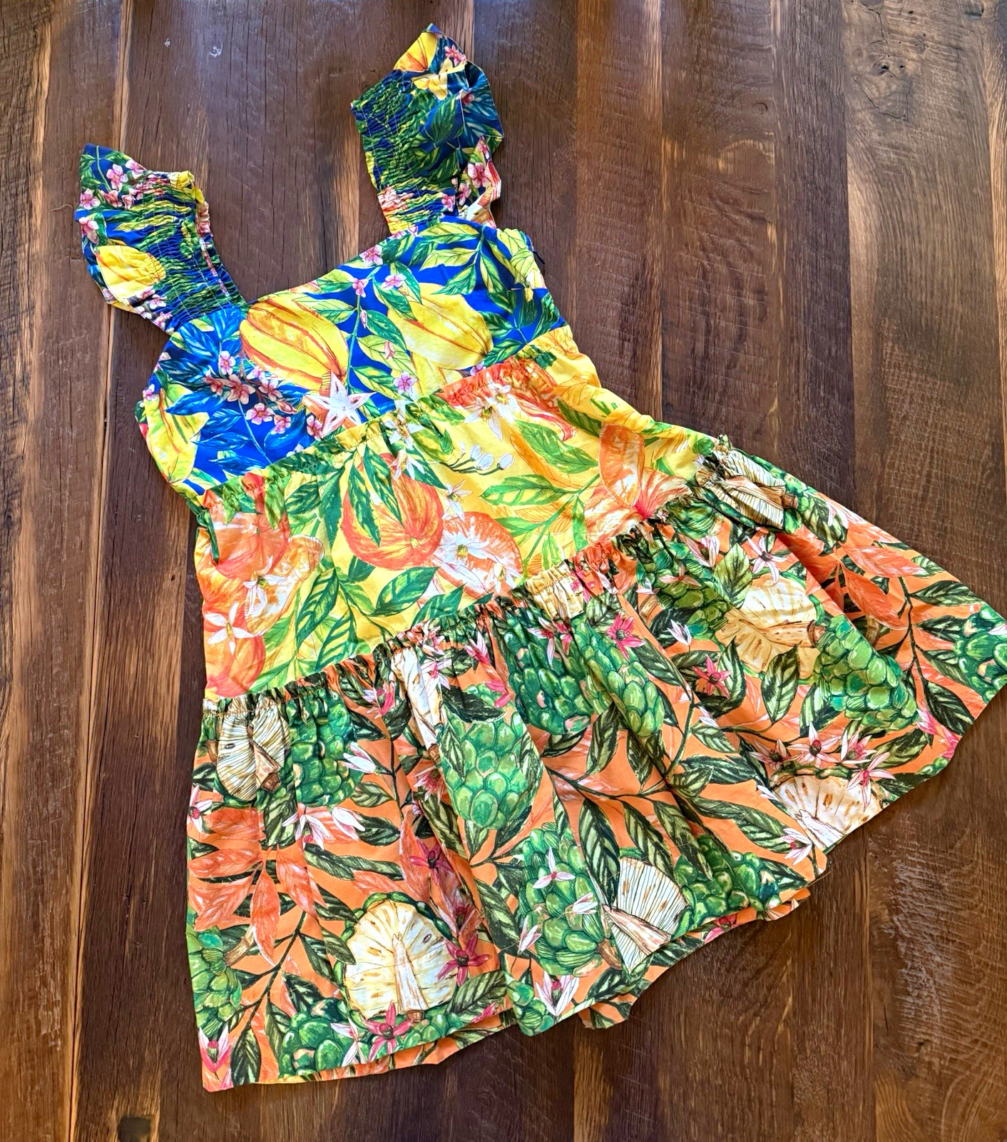 Farm Rio Caipirinha Floral Smocked Square Neck Short Sundress S