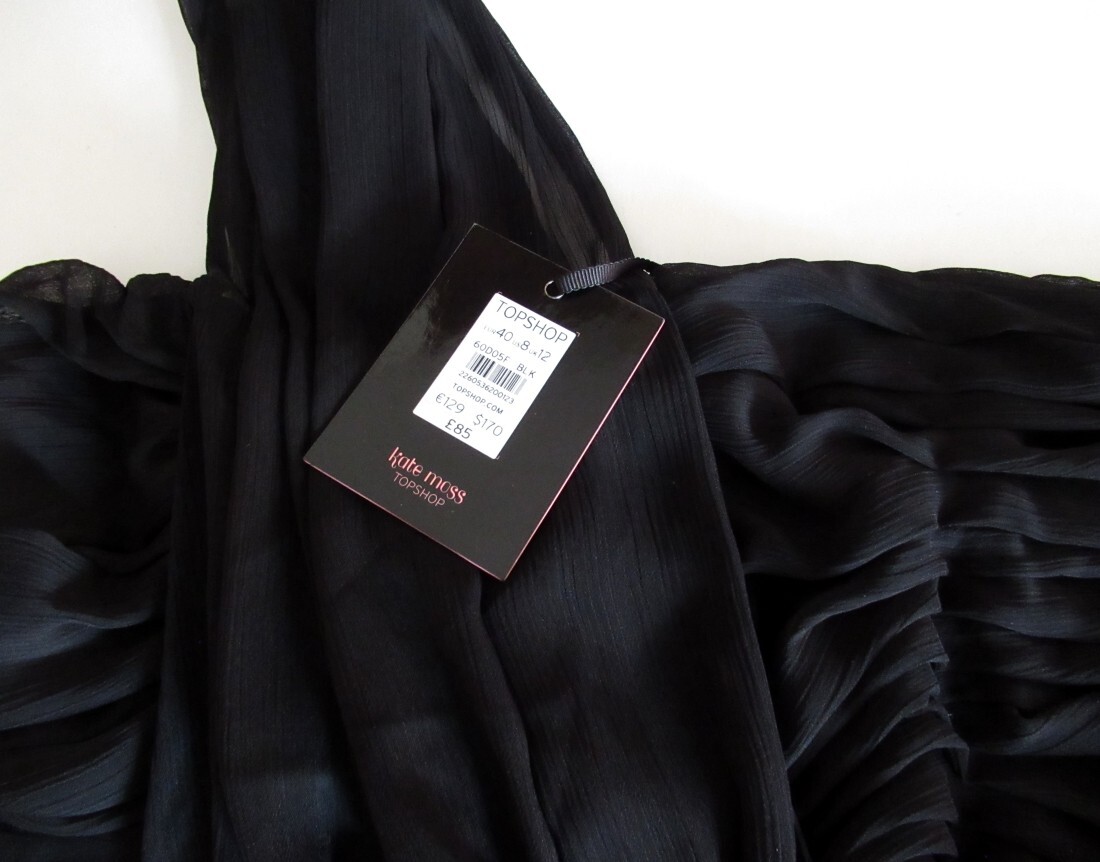 BNWT KATE MOSS TOPSHOP Black Chiffon One Shoulder Grecian Mini Dress UK Size 12