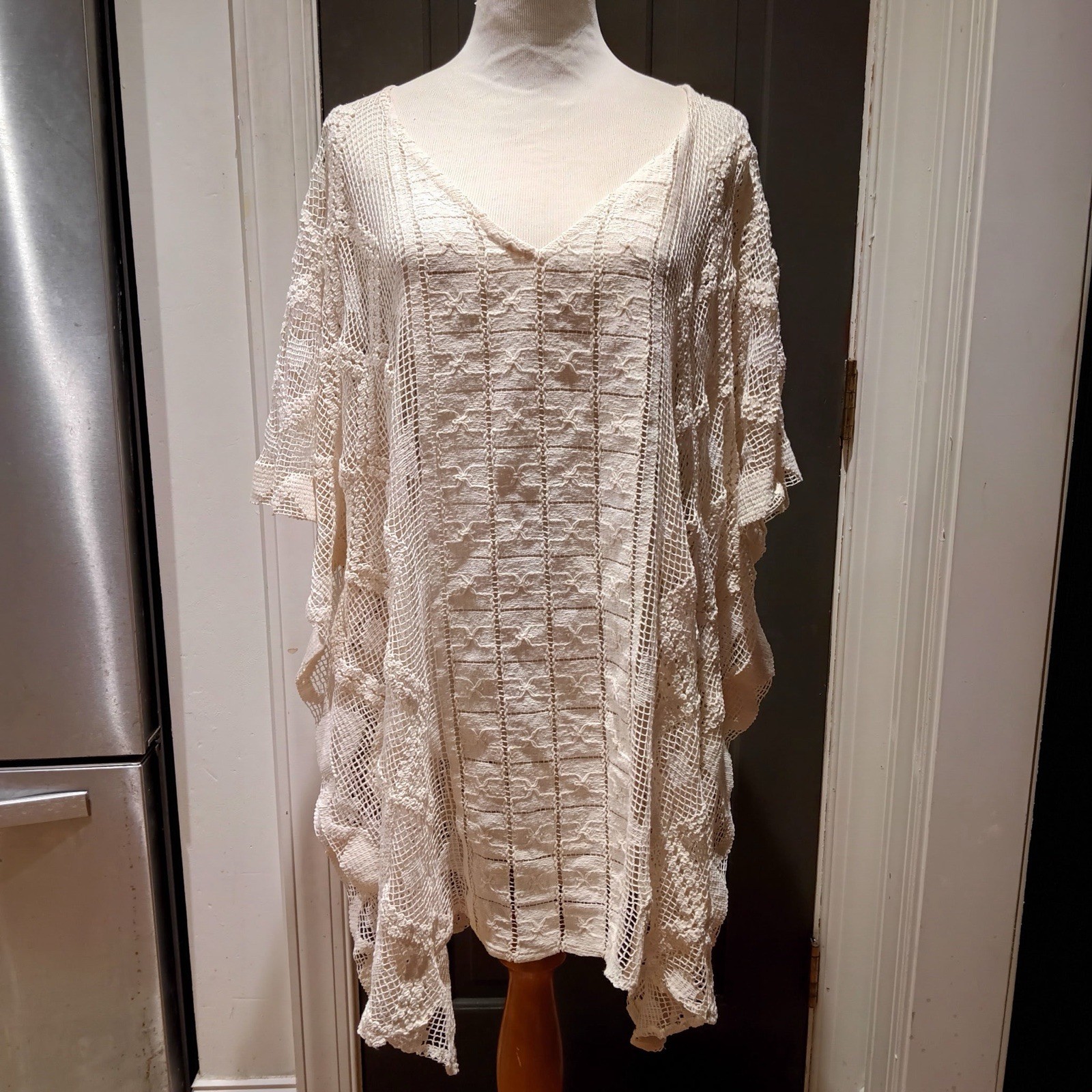 Free People Sunshine Crochet Kaftan Dress One Size Hippie Boho Peasant Beach