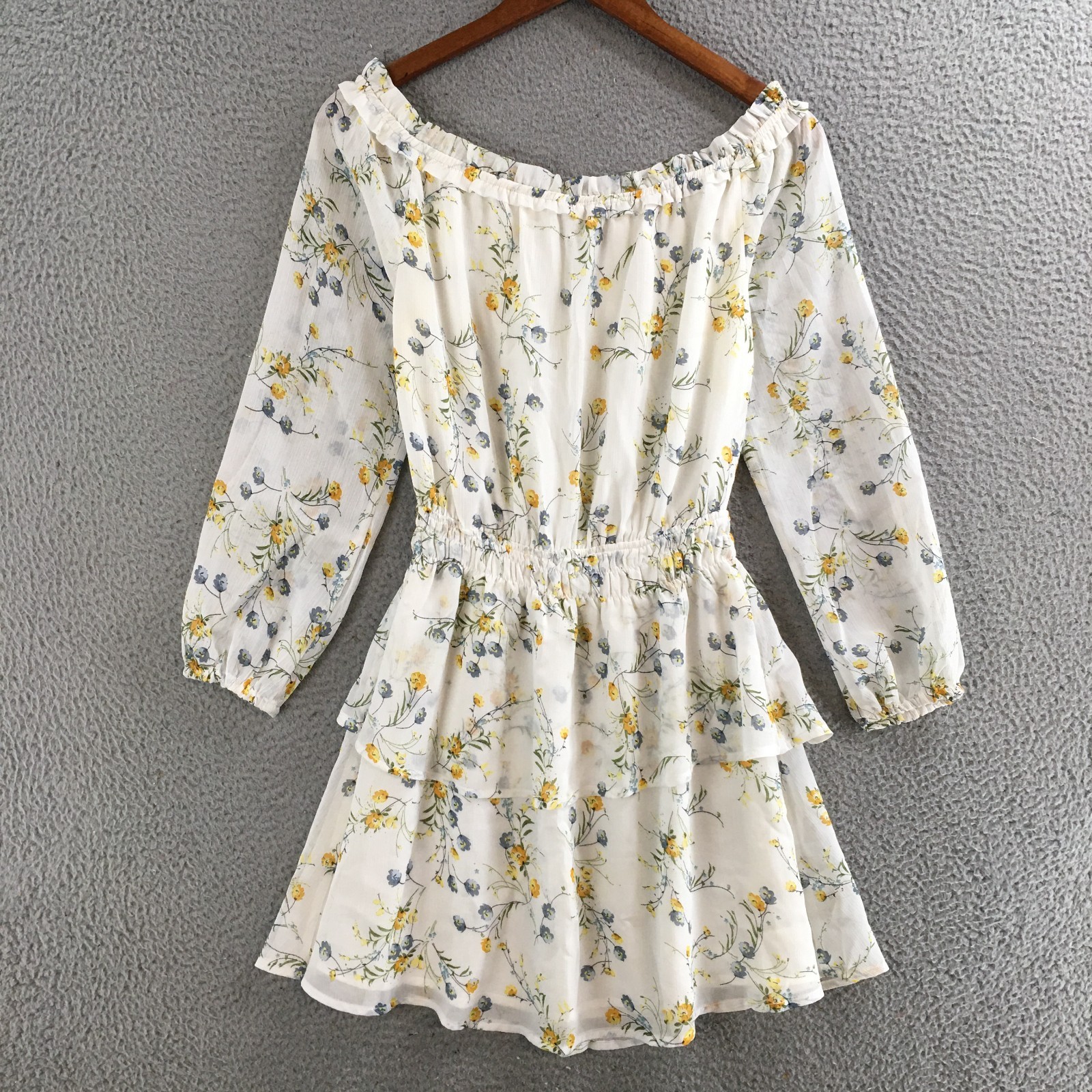 Pookie & Sebastian Ruffled Mini Dress Womens Small Off Shoulder Floral White