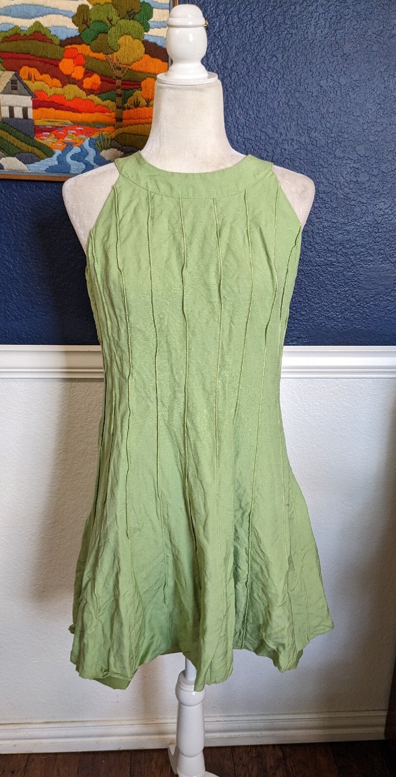 Willow Glenn Halter Sleeveless Green Fit Flare Linen Blend Dress Sz 10 Medium M