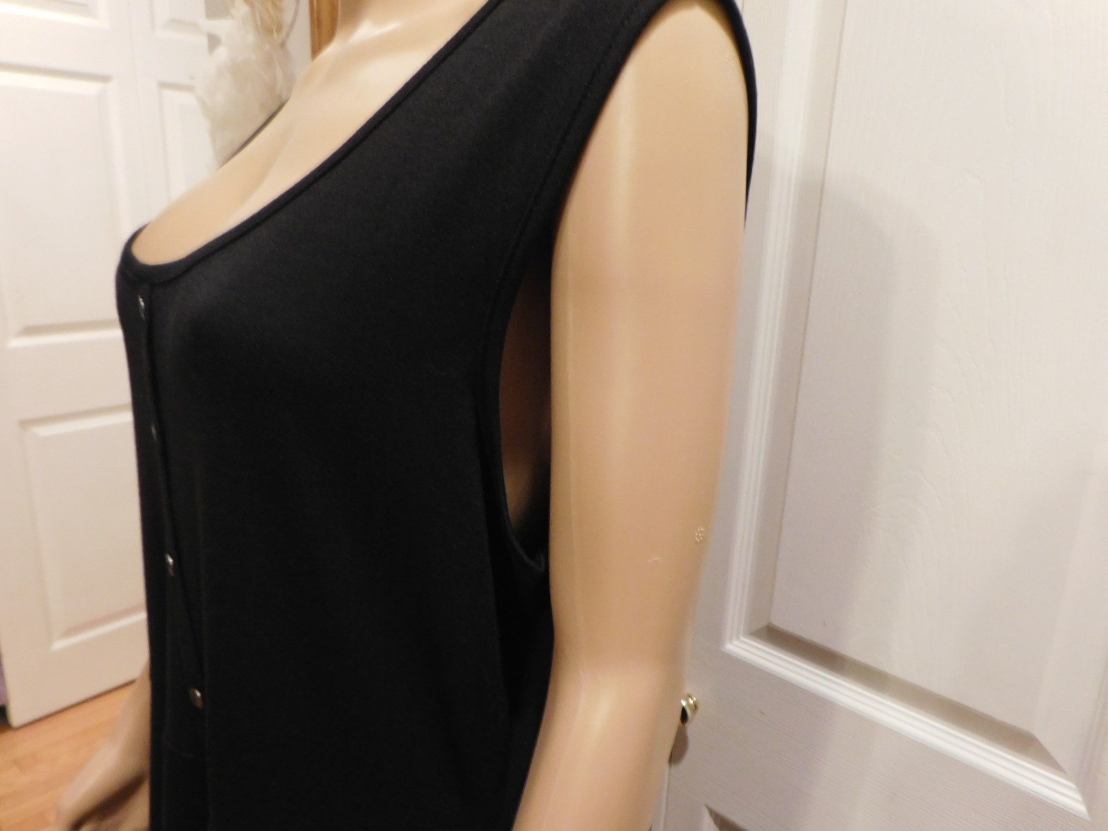 New Black Inclined Button Handkerchief Polyester Asymmetrical U Neck Dress 2 XL