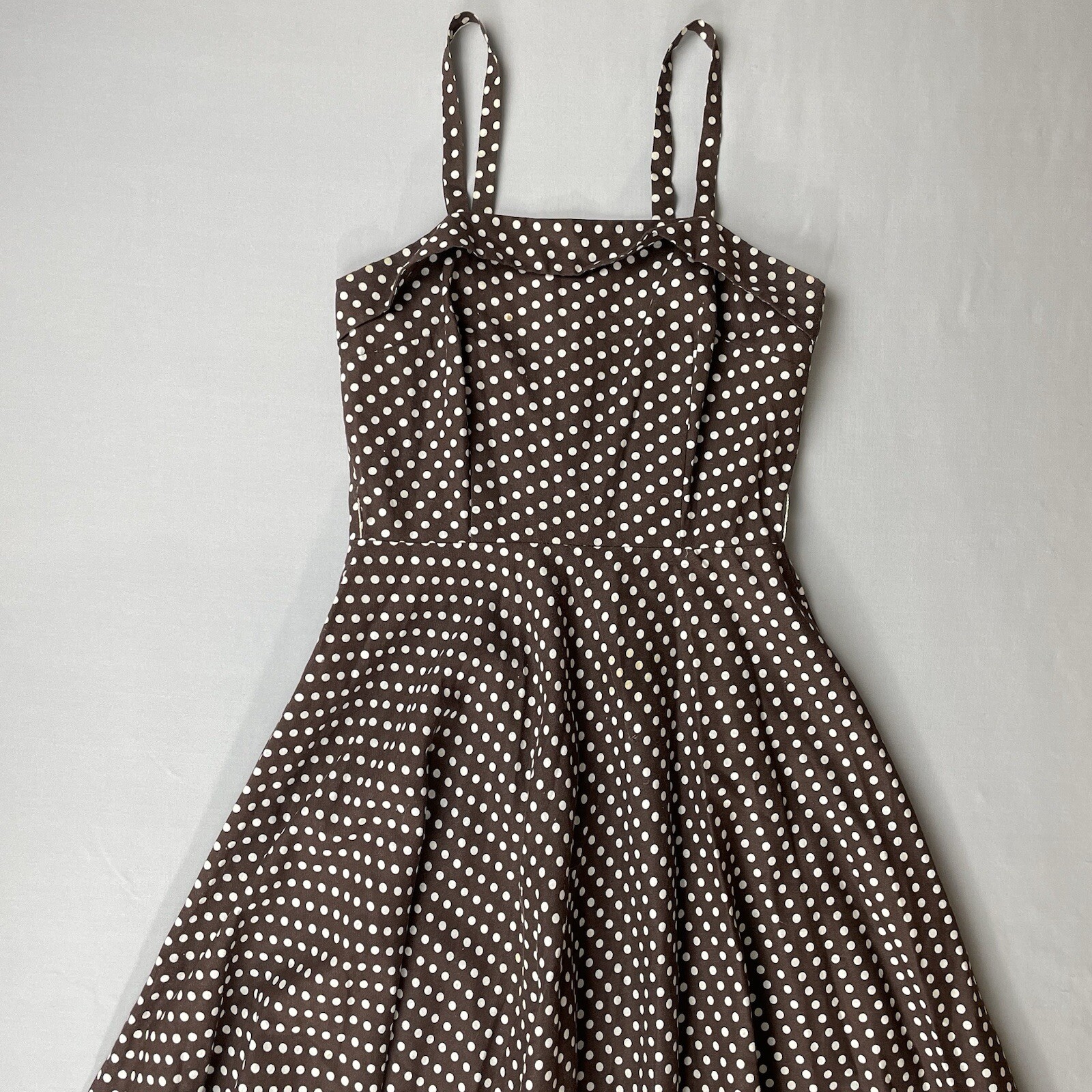 Stop Staring! Vintage Full Circle Sun Dress Small Brown Polka Dot Swing Retro