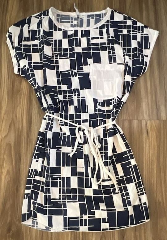 Love Culture Navy and White Geometric Print Tie-Waist Dress