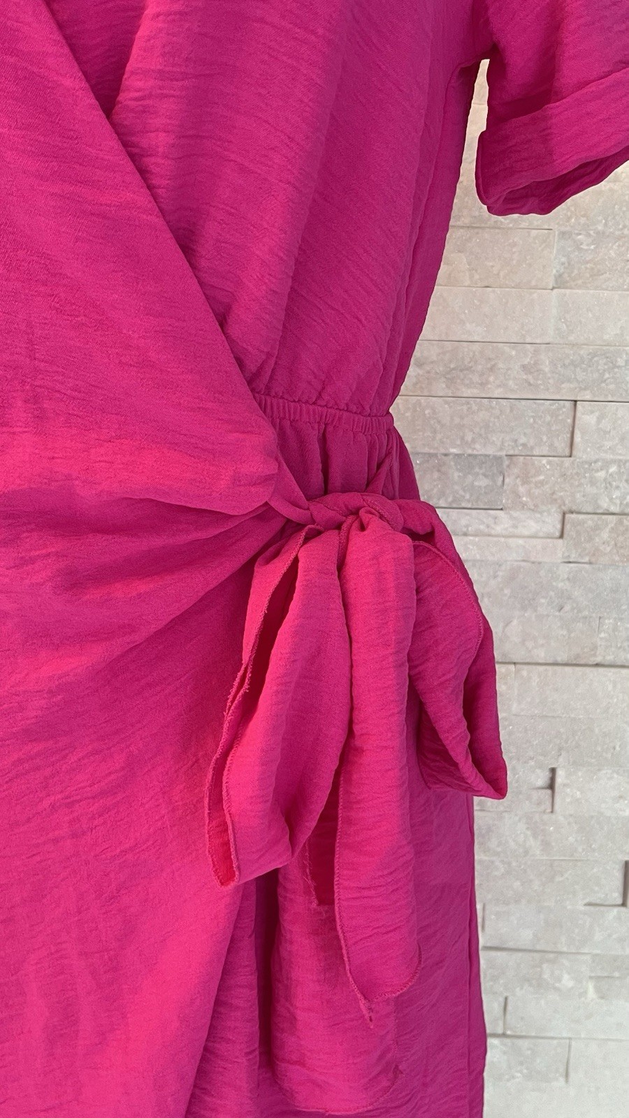 Fuchsia Short Sleeve Frilled Ruffle Side Tie Wrap Dress Size S Fashion nova.