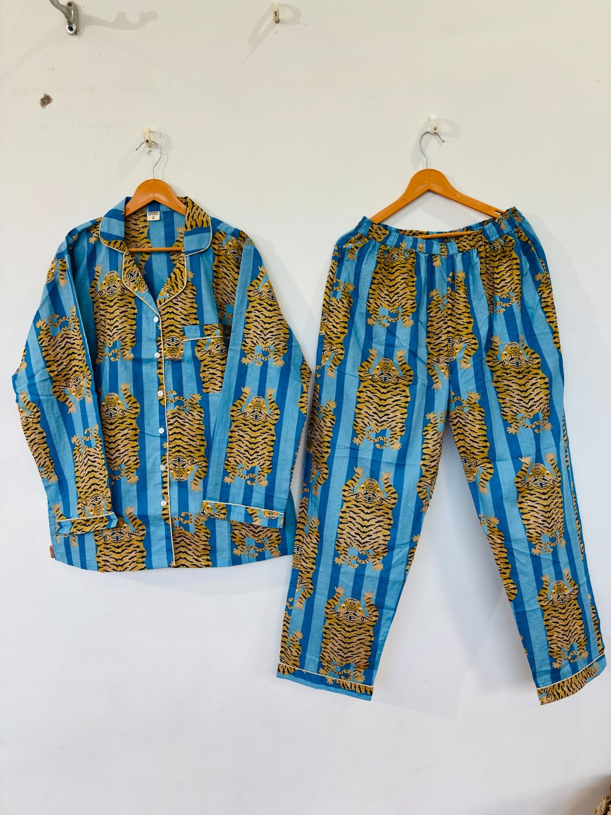 Tiger- Print Cotton Pajama Set:Summer Loungewear night wear for woman’s giftitem