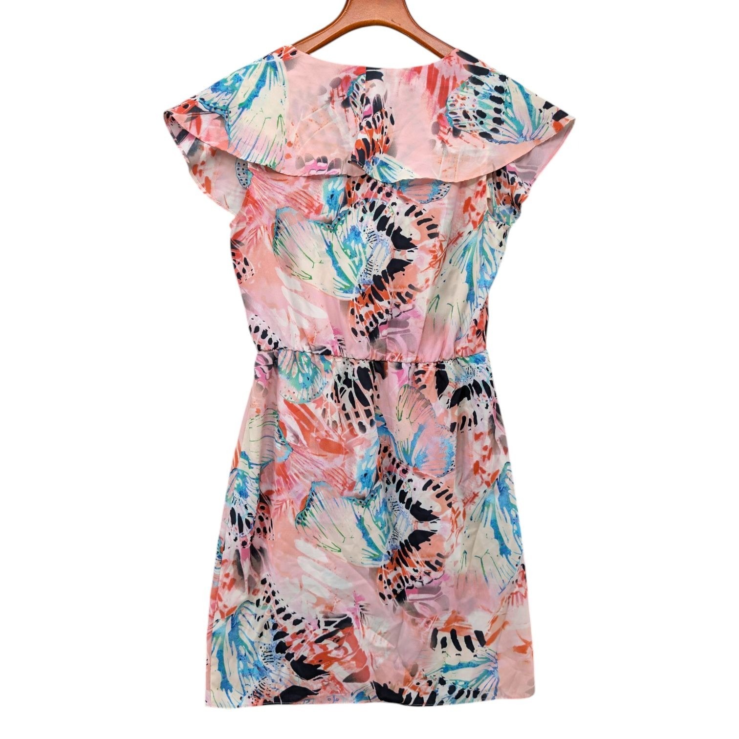 Presley Skye Mini Dress Pink Multicolor Cap Sleeve Ruffle Flowy Pullover Size S
