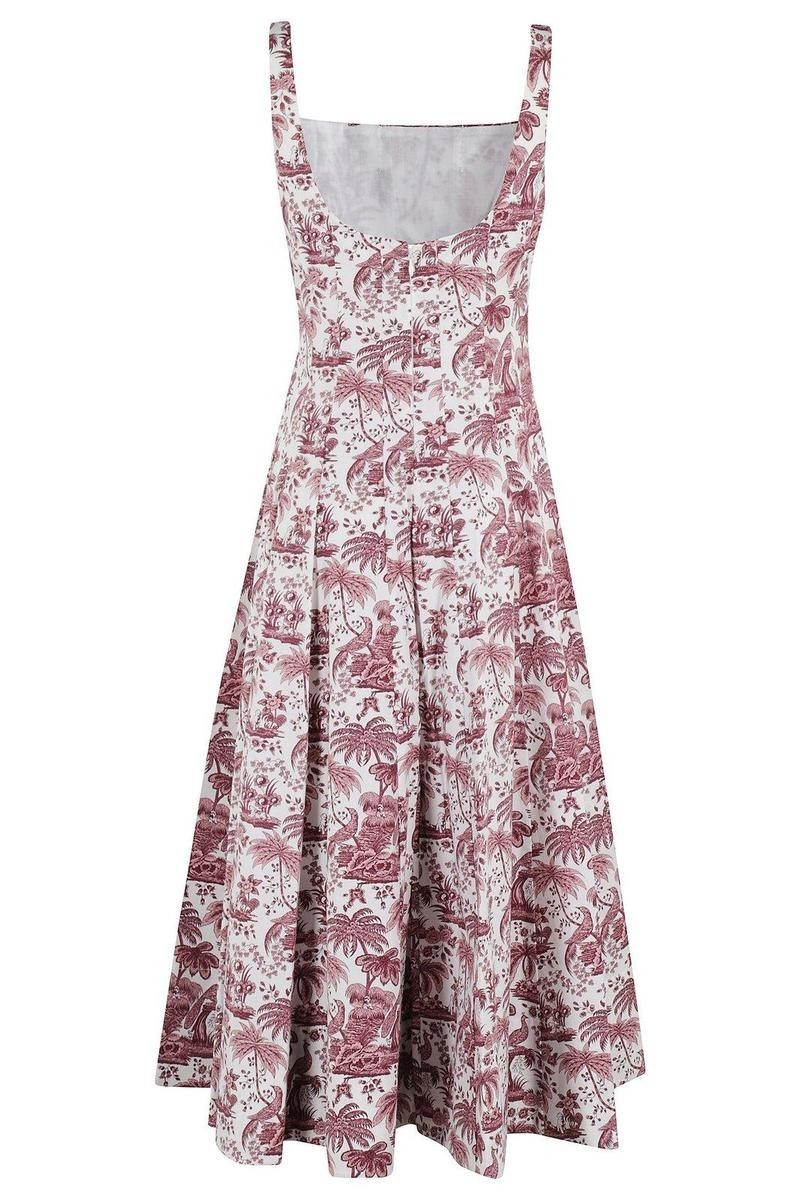 STAUD wells burgundy & white toile pattern sleeveless midi dress sz US4 AU8 euc