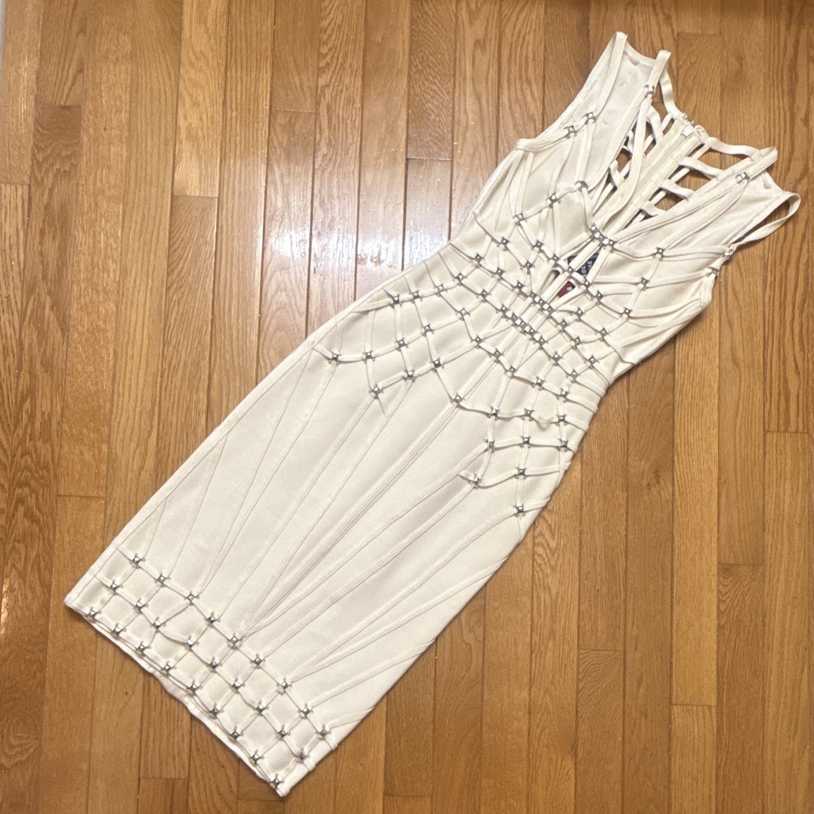 Herve Leger Gold Bandage Bodycon Dress Studded Dress S feels like XS/XXS