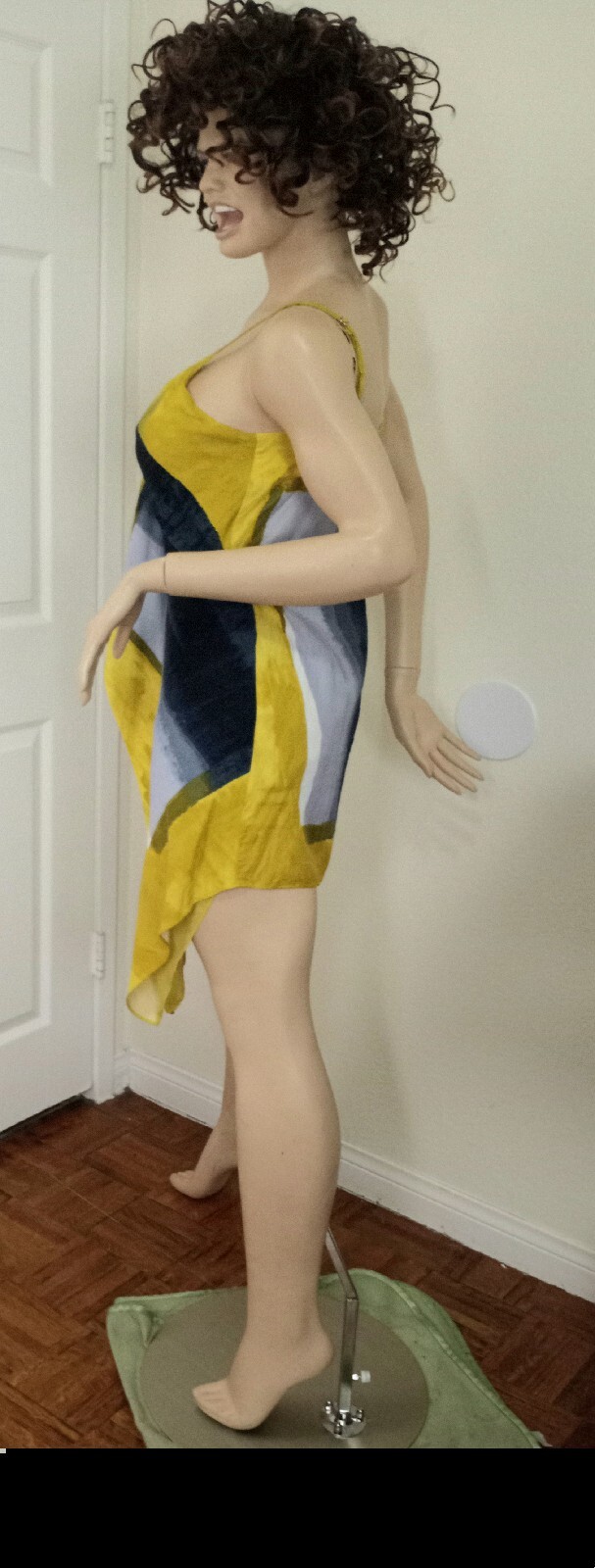 RACHEL Rachel Roy YELLOW, BLACK , GRAY, WHITE SUMMERTIME SLEEVELESS DRESS LARGE