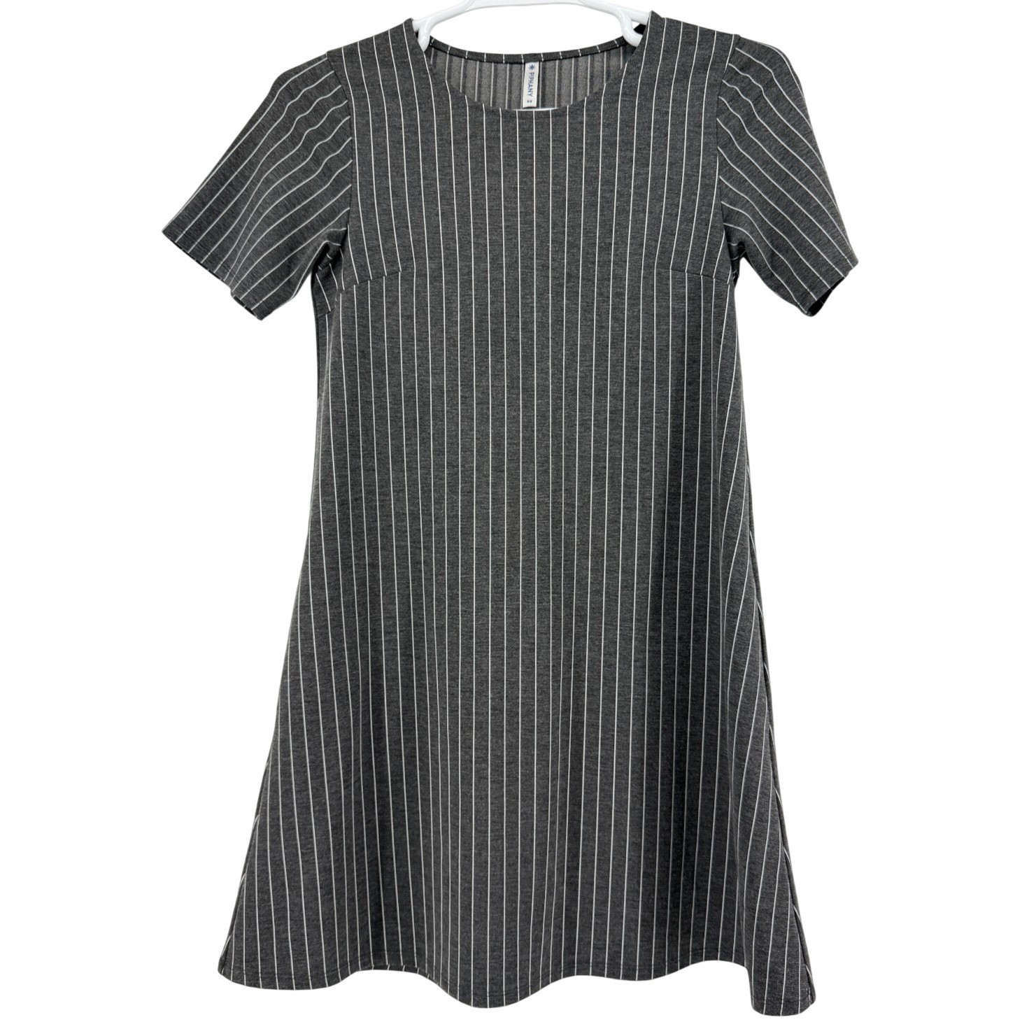Piphany Womens XS Gray Pinstripe T Shirt Dress Short Sleeve A Line Casual