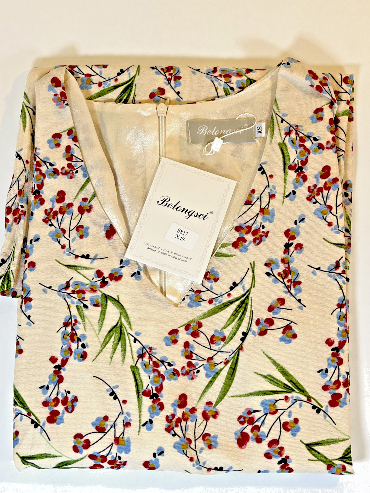 Belongsci Women’s XS Floral V-Neck Bell Sleeve Mini Shift Dress Casual Party