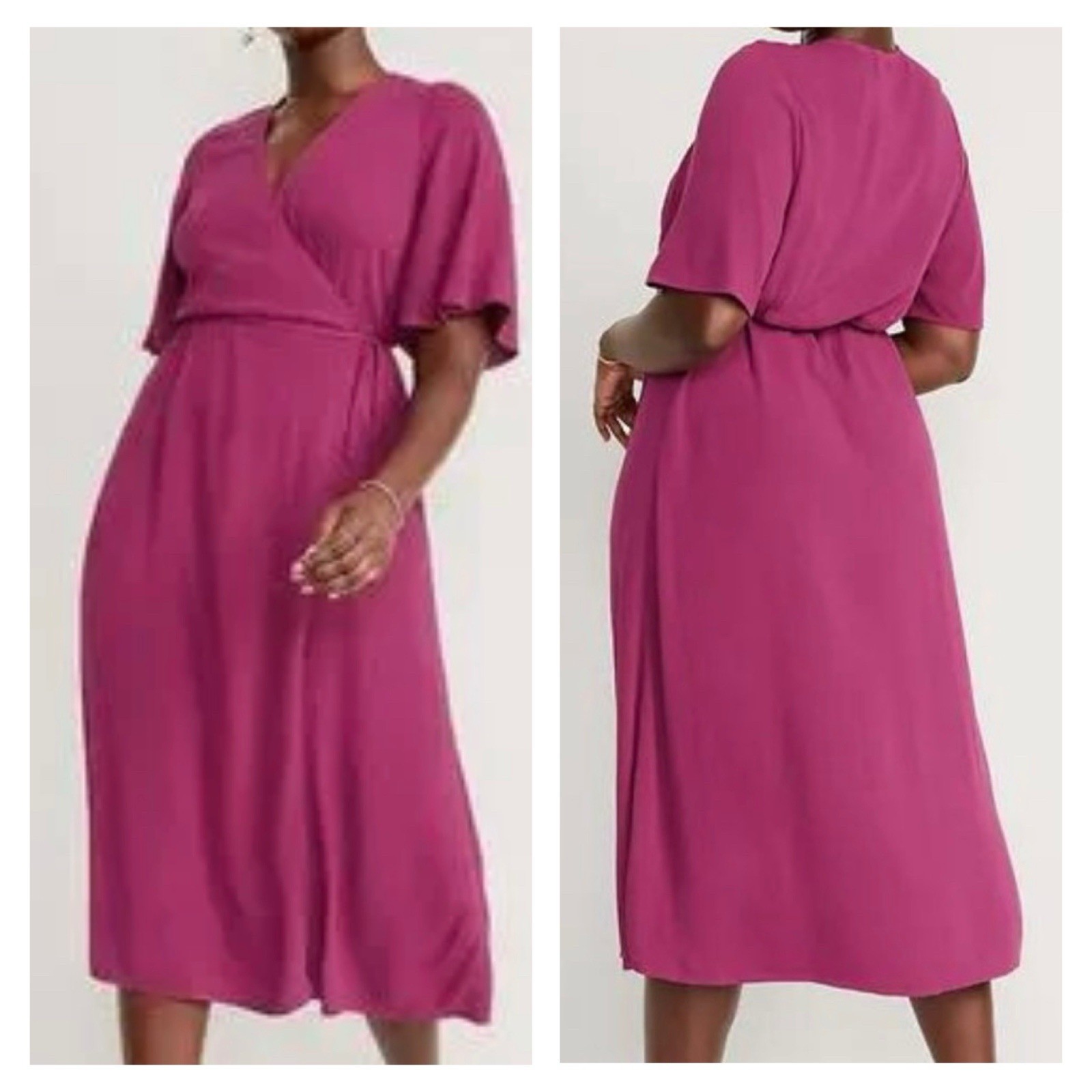NWT Old Navy Pink Viscose Flutter-Sleeve True Wrap Midi Dress New with Tag sz L