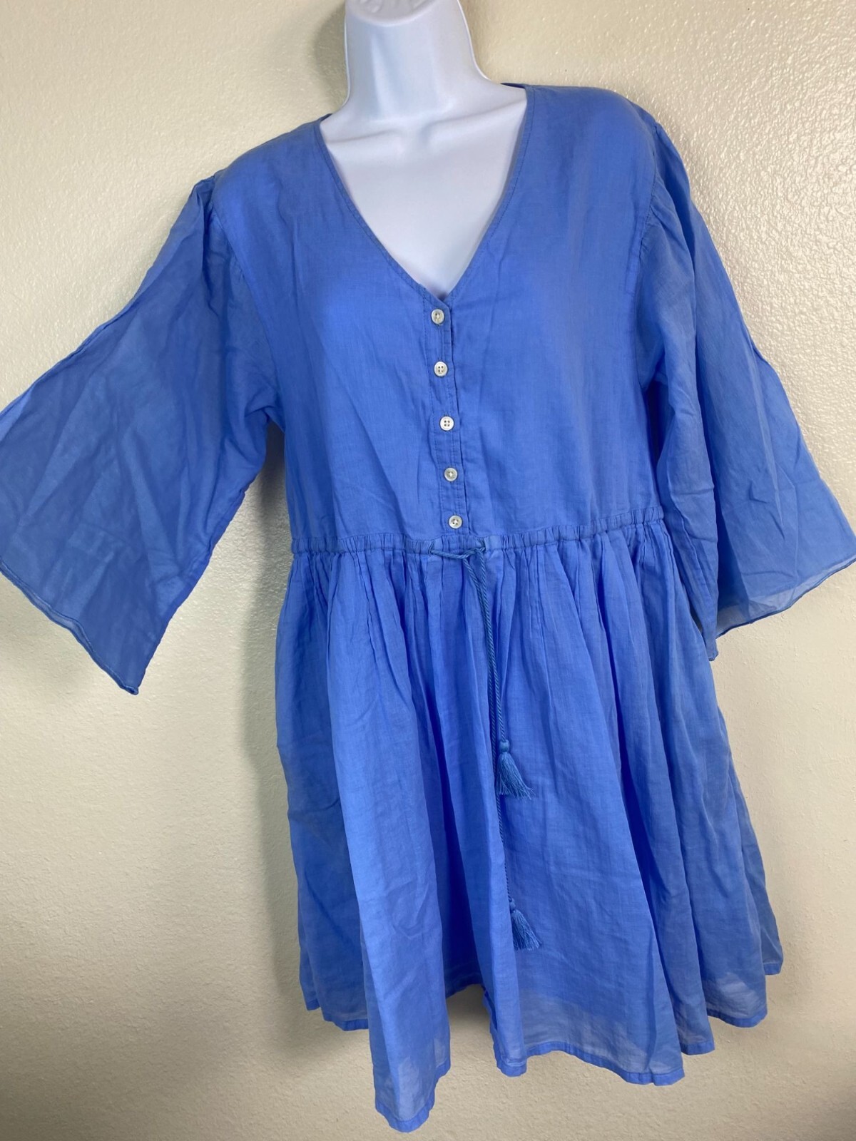 ATM Anthony Thomas Melillo Blue V-Neck Dress size Medium Lightweight 3/4 Sleeve