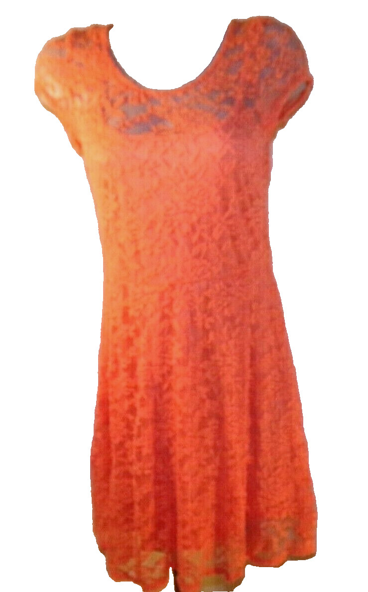 NWT $48, LILY ROSE, Coral Fit & Flare Lace Dressy Dress, Size Large Nylon/Poly