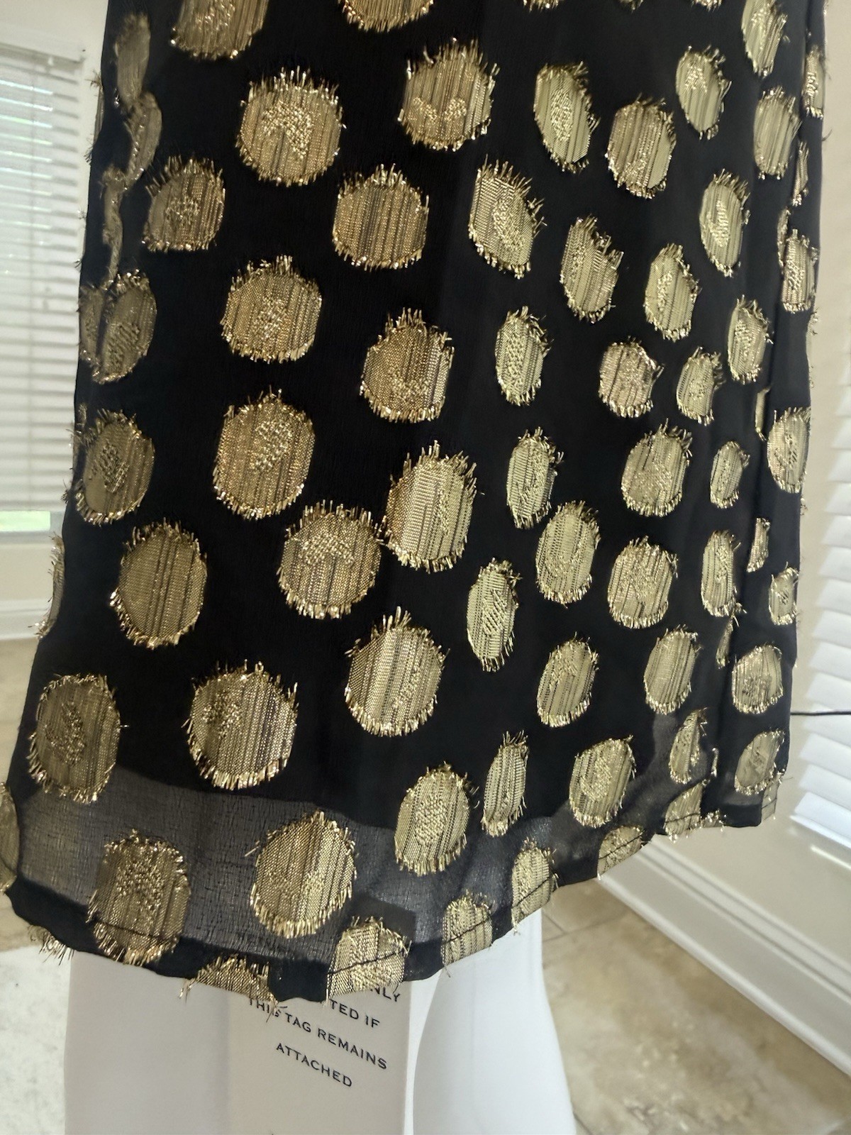 For Love & Lemons Lottie Ruffle Off the Shoulder Mini Dress in Gold Dot Size S