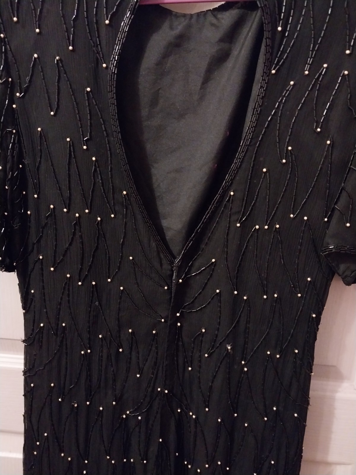 Vtg Laurence Kazar Beaded Sequin Cocktail Dress Size L Black Christmas NWT