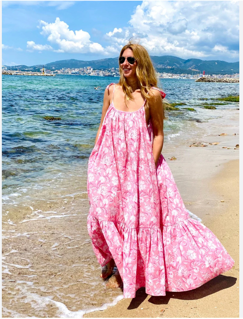Dilli Grey x Gayle Rinkoff | Rare| Pink Cotton Maxi Dress | UK 10-14