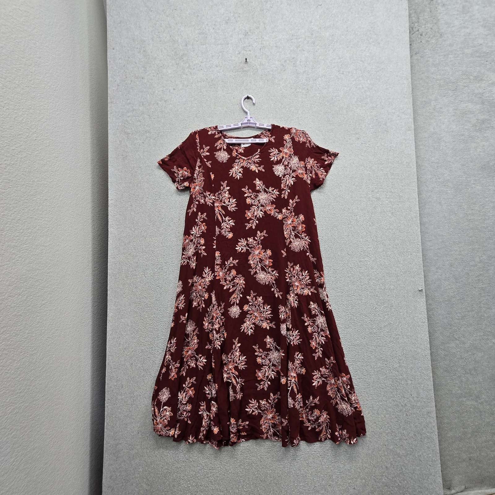 Woman Within Women Dress 1X (22/24) Burgundy Floral A-Line Garden Party READ
