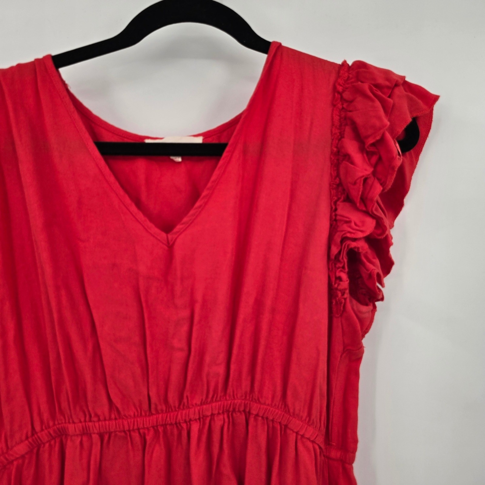 Solitaire Boho Red Dress Ruffle Sleeve Embroidered Hem Summer Mini Size M