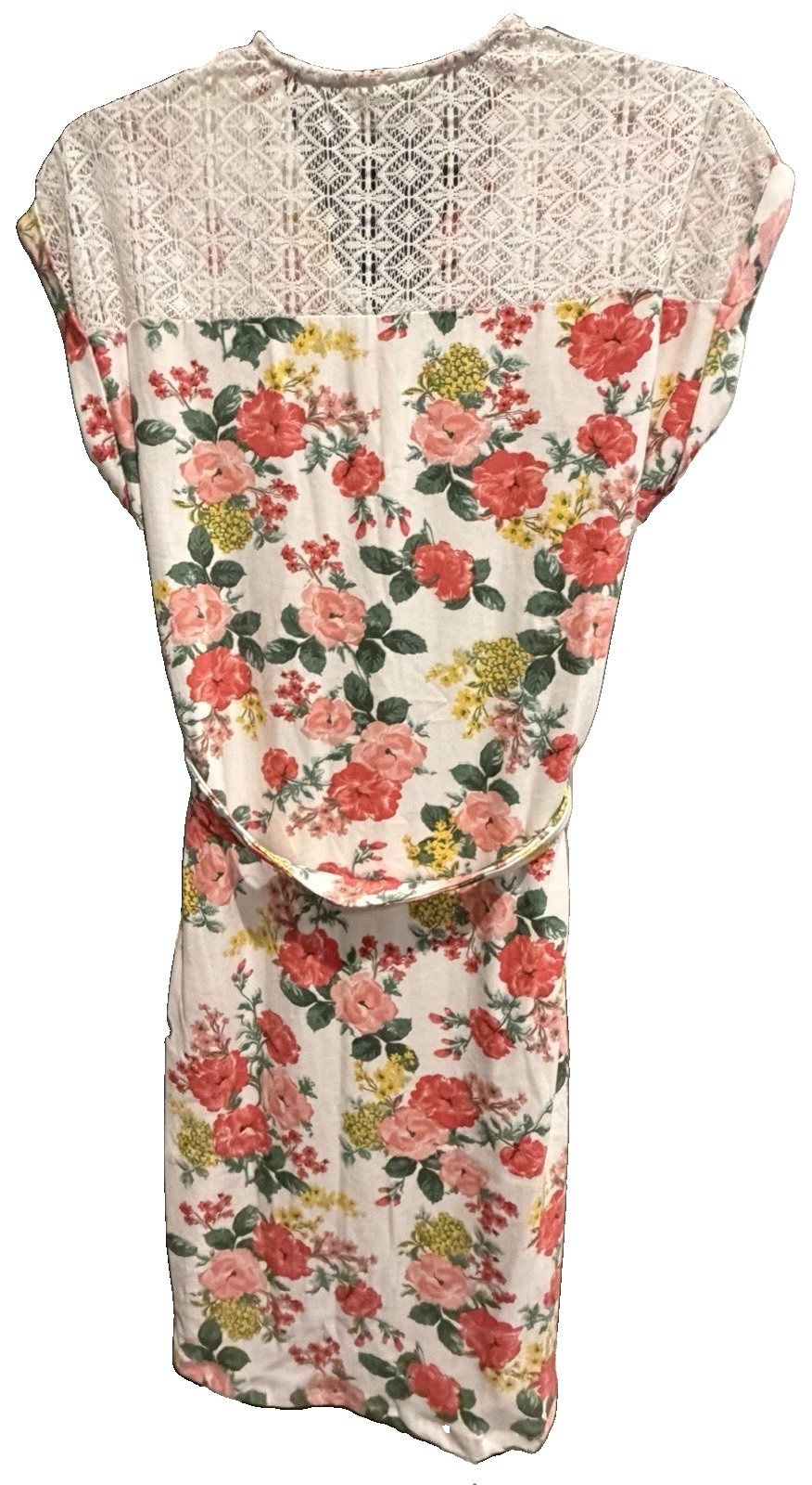 NWT Bobbie Brooks Women’s Small White Floral Dress V Neck Lace Back Waist Tie