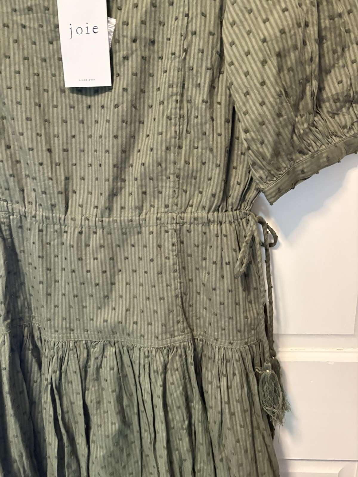 NWT Joie Nashua Olive Green Dot Tie Cotton Midi Women’s Dress L Large New