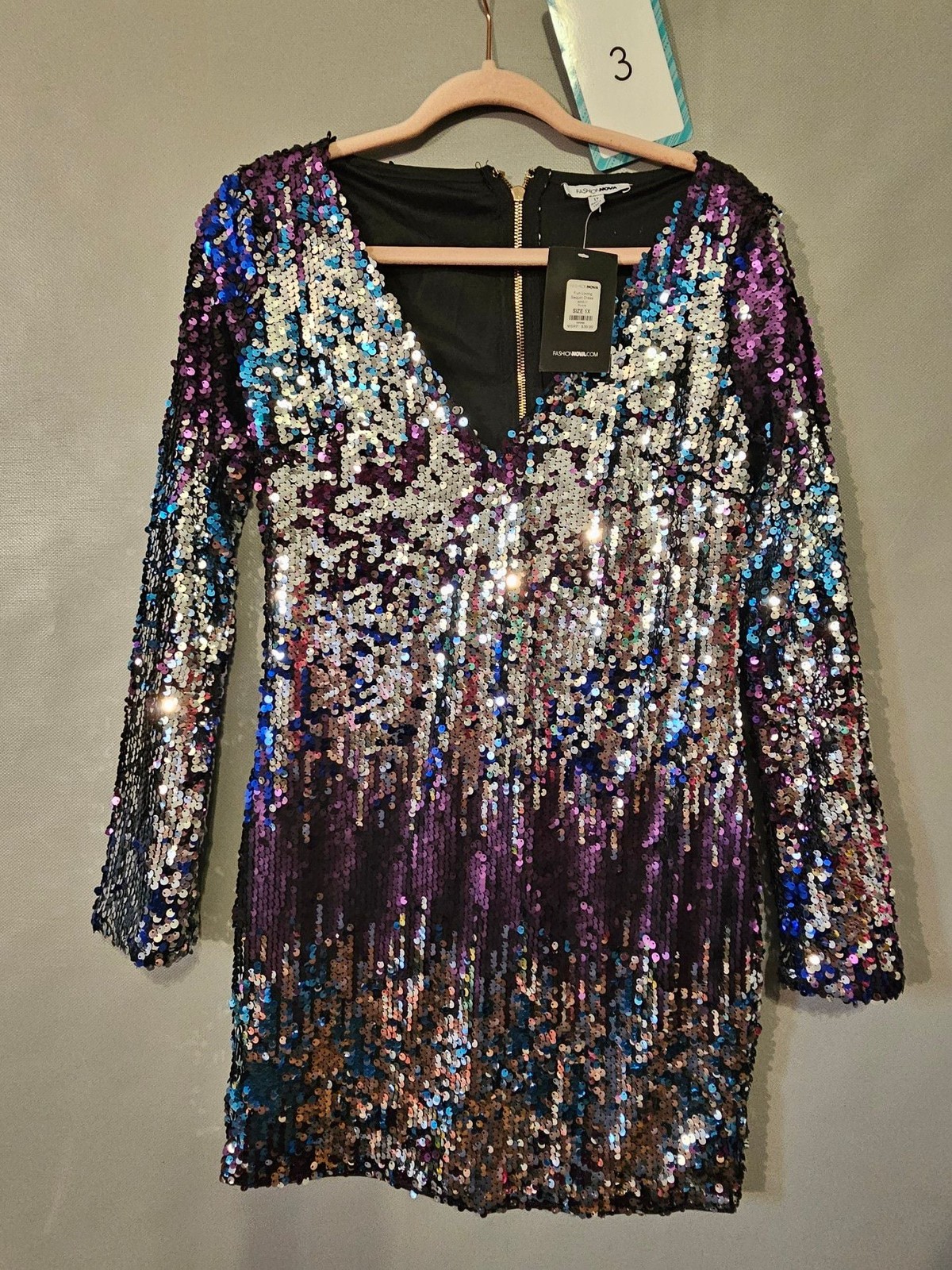 Fashion Nova Fun Loving Sequin Long Sleeve Ombre Dress