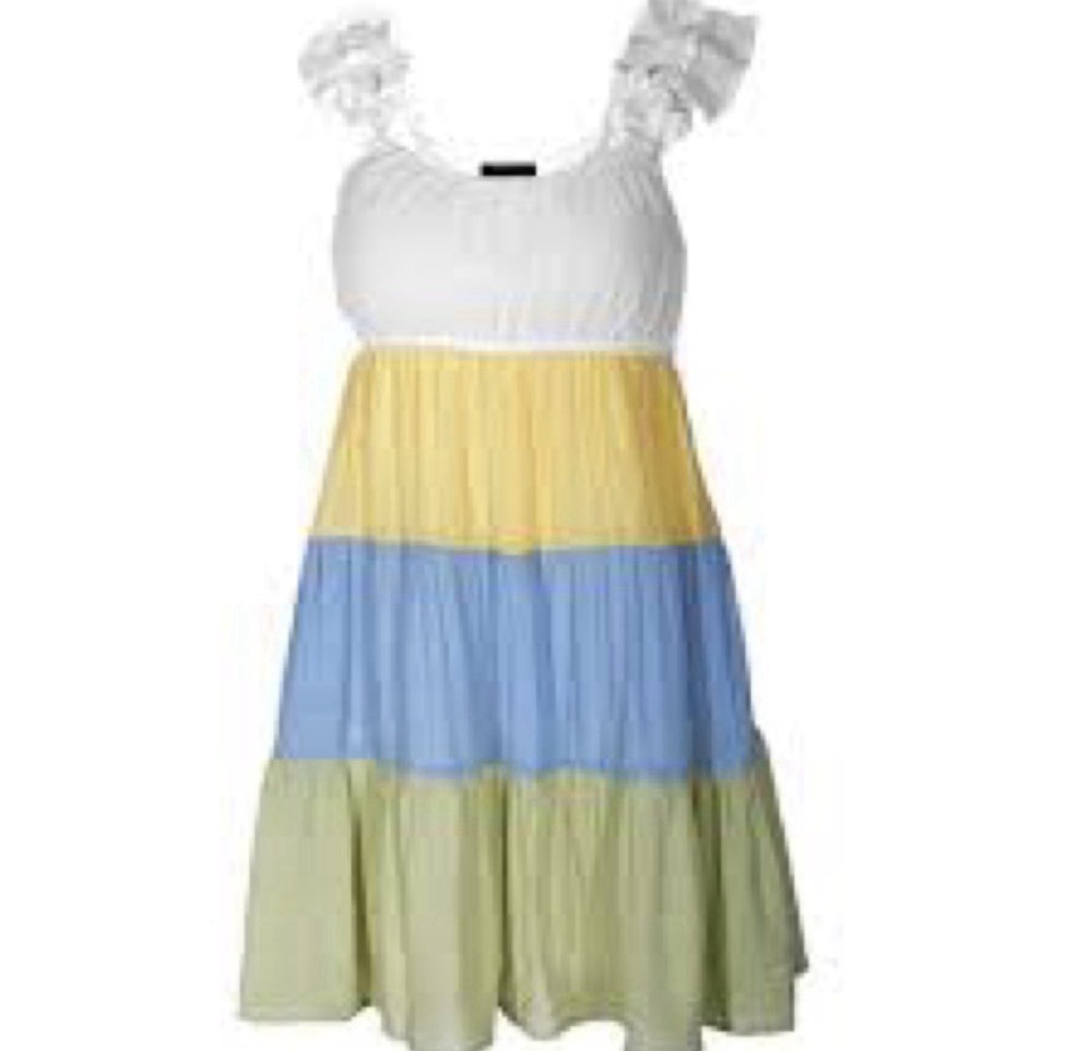 NEW ANTHROPOLOGIE Mine Ruffle Tiered Mini Dress Small Yellow Blue Green Boho