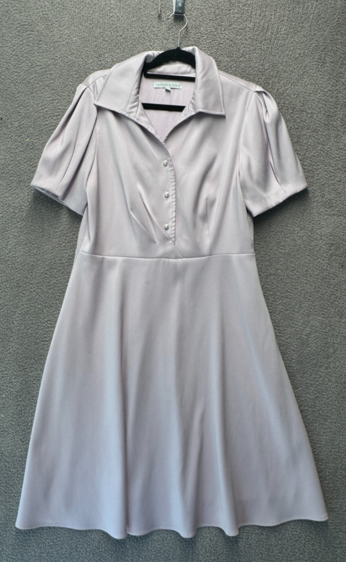 Preston & York Fit Flare Dress Women 14 Pink Satin Collared Babydoll Midi